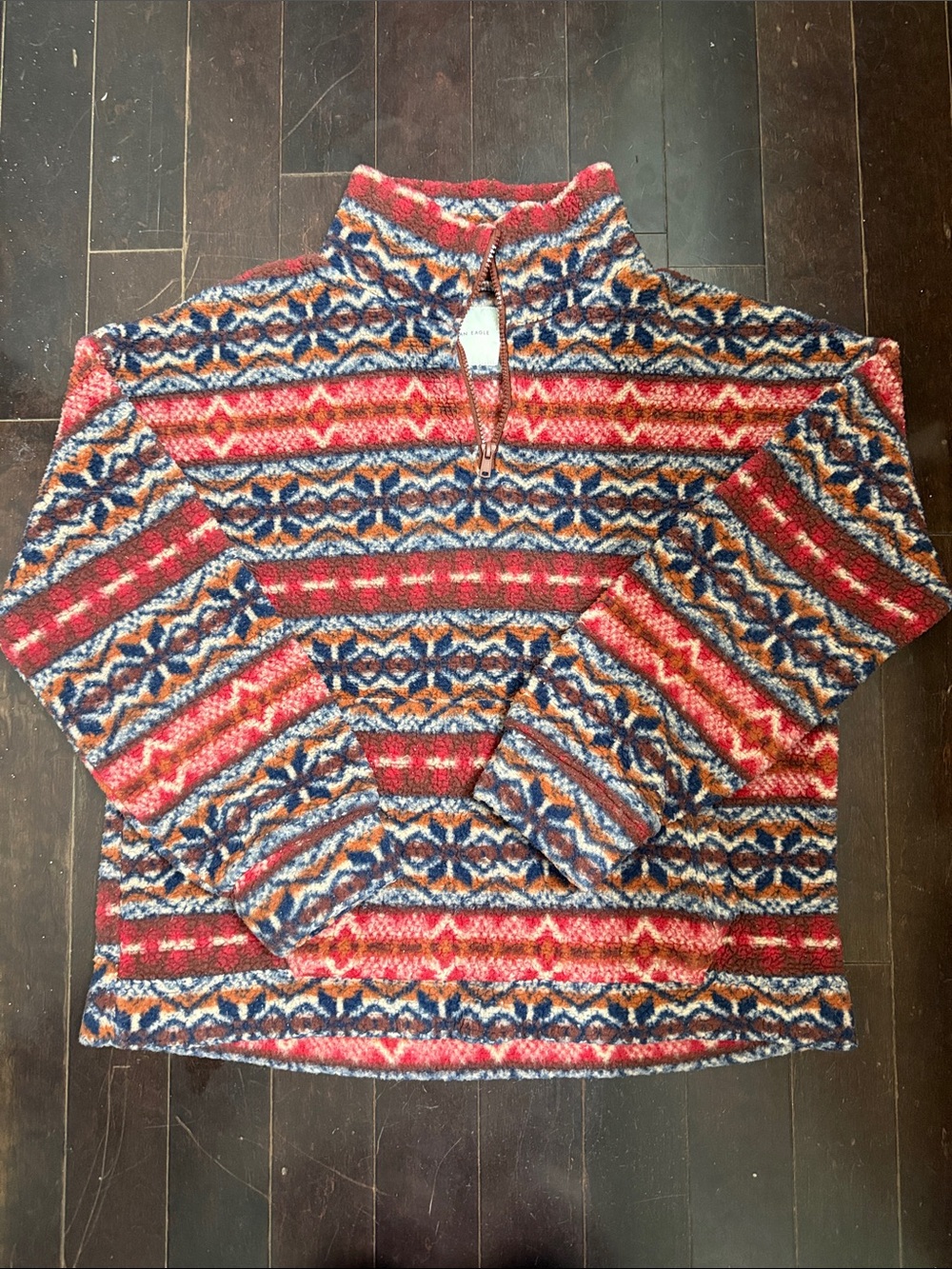 American Eagle Outfitters Red Multi Patterned Half-Zip Sweater